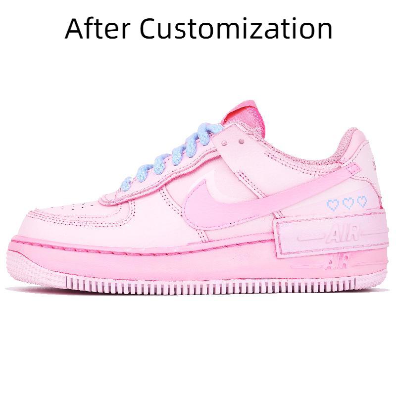 [Custom Women's pixel heart pink color]  Air Force 1 Skateboarding Shoes Women's Low-top Pink/silver