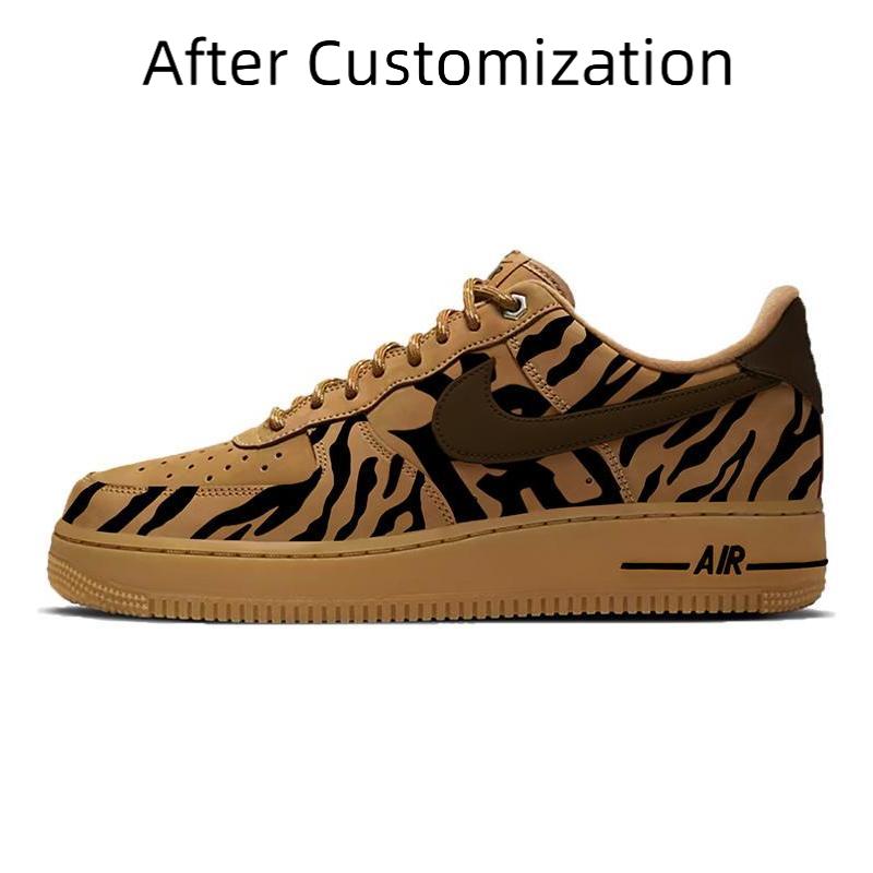 [Custom Tiger print spray painting for both men and women]  Air Force 1 Skateboarding Shoes Unisex