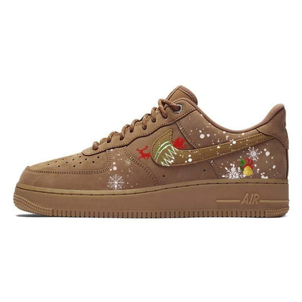 [Custom Christmas bell ringing]  Air Force 1 Skateboarding Shoes Unisex Low-top Brown/White