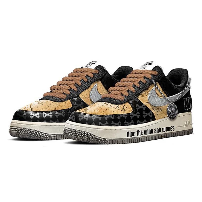 [Custom Male pirate treasure map in black and yellow]  Air Force 1 Skateboarding Shoes Men