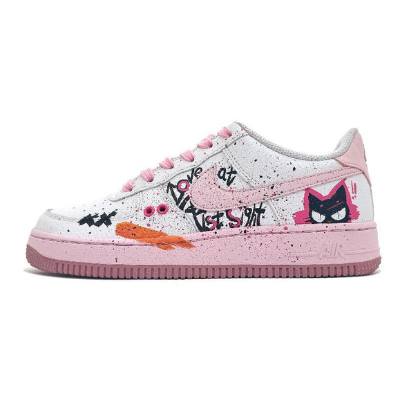 [Custom Pink and black peach]  Air Force 1 Skateboarding Shoes Women's Low-top White/pink/black