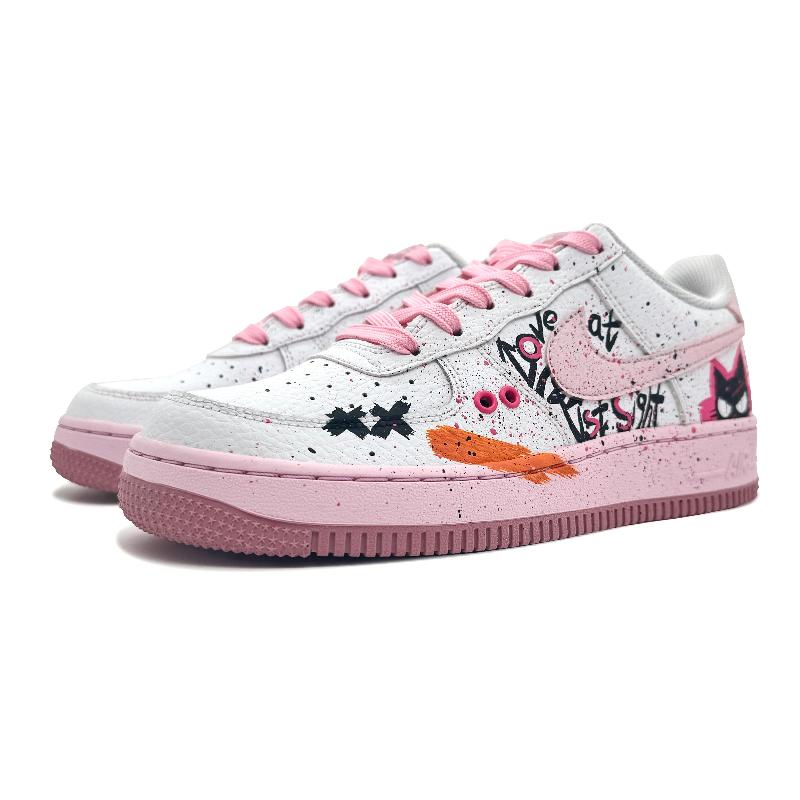 [Custom Pink and black peach]  Air Force 1 Skateboarding Shoes Women's Low-top White/pink/black