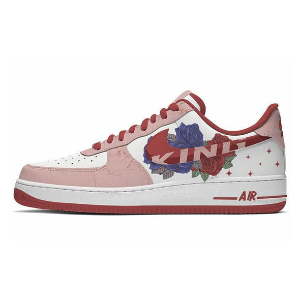 [Custom The fifth issue of men's hand-painted roses in red and blue]  Air Force 1 Skateboarding Shoes Men Low-top White/Navy/Red