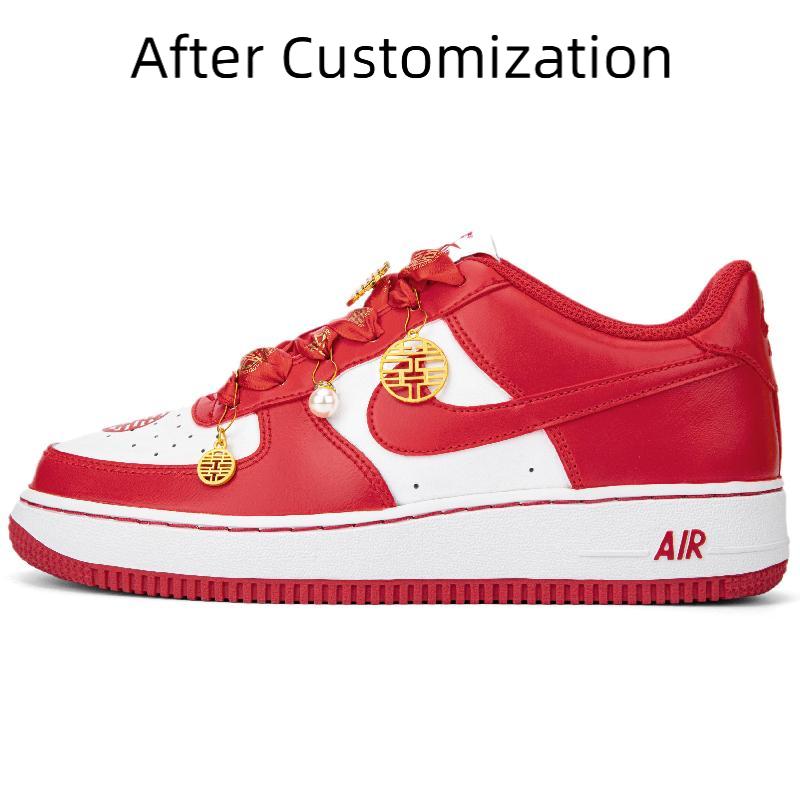 [Custom AF1 white and red wedding shoe pendant for women] Nike Air Force 1 Skateboarding Shoes Women's