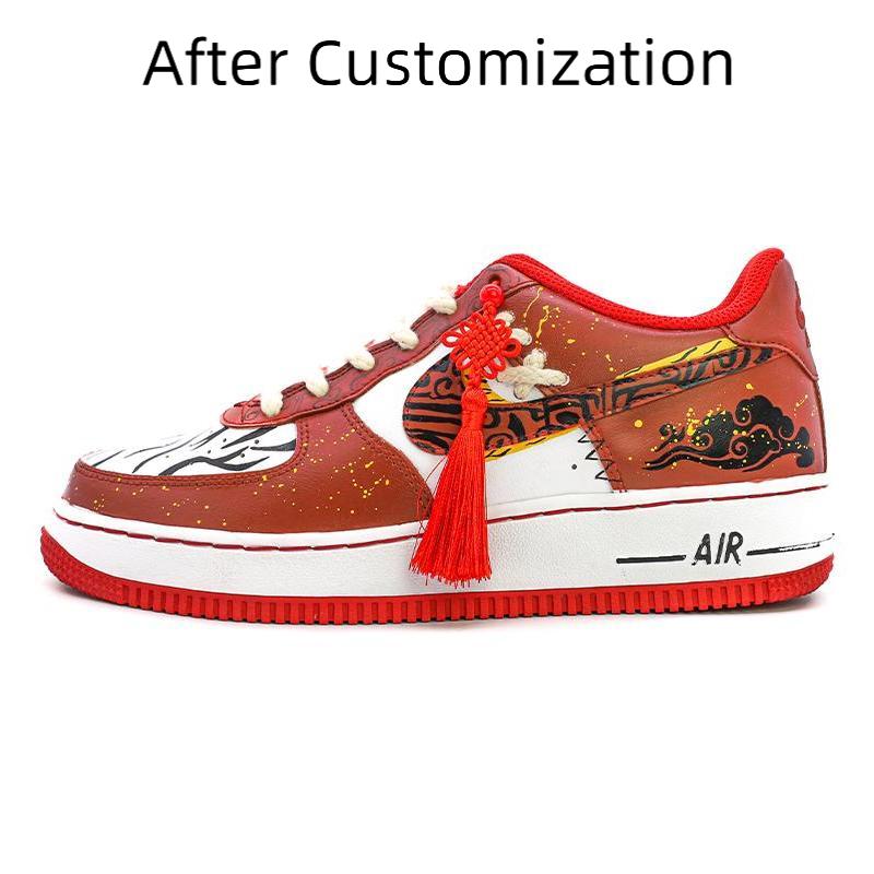 [Custom Black and red Chinese knot for women] Nike Air Force 1 Skateboarding Shoes Women's