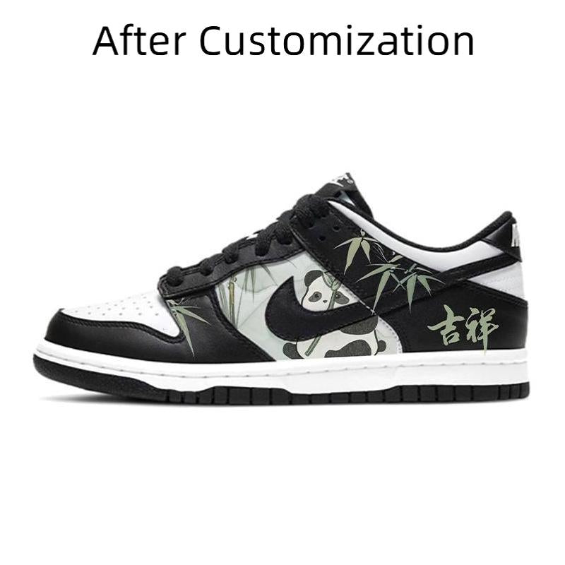 [Custom A lucky panda for women] Nike Dunk Skateboarding Shoes Women's Low-top Black/white/green