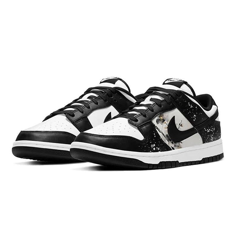 [Custom Ink plum blossoms and wax snow]  Dunk Skateboarding Shoes Women's Low-top White/black