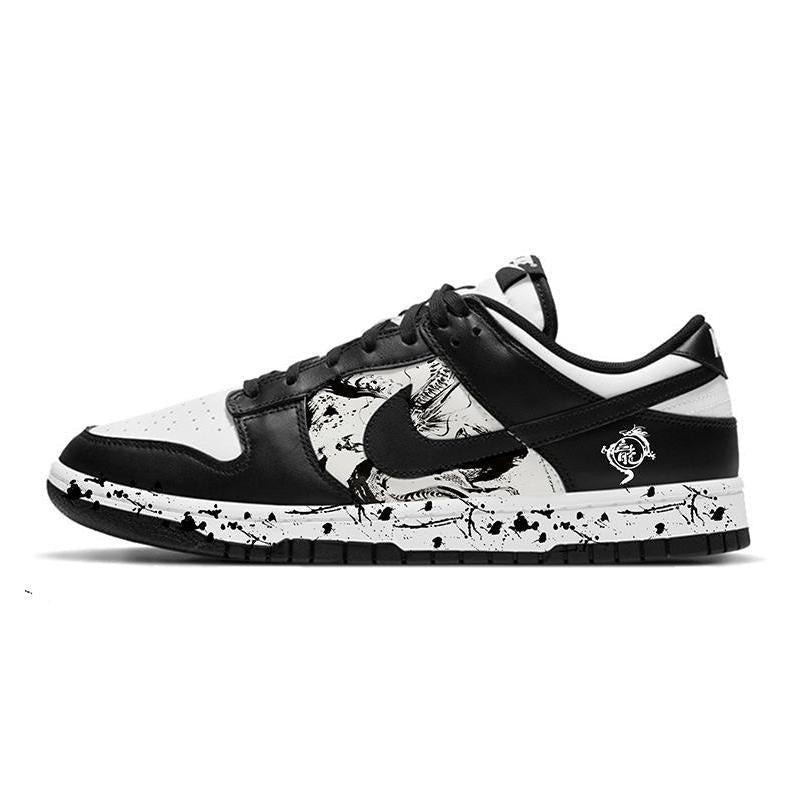 [Custom The dragon is flying and the phoenix is dancing]  Dunk Skateboarding Shoes Women's Low-top Black