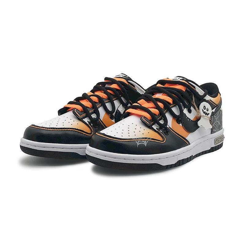 [Custom Ghost Club]  Dunk Skateboarding Shoes Women's Low-top Black, Orange, White