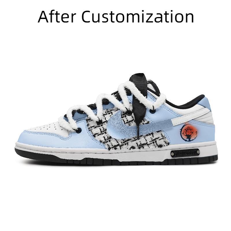 [Custom Women are fond of light blue] Nike Dunk Skateboarding Shoes Women's Low-top Black/white