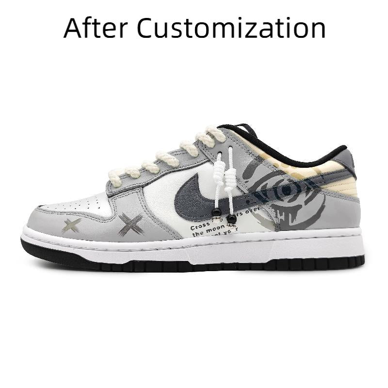 [Custom The eyes of a woman's vow are grey] Nike Dunk Skateboarding Shoes Women's Low-top White