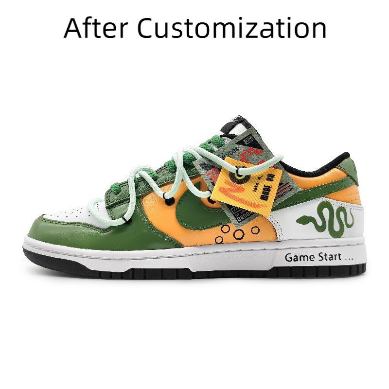 [Custom The female type is greedy for snake green] Nike Dunk Skateboarding Shoes Women's Low-top Yellow/White