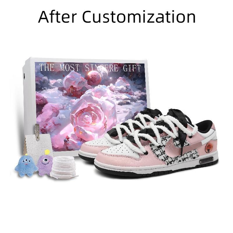 [Custom Yearning for the light Pink gift BX] Nike Dunk Skateboarding Shoes Women's Low-top Black/white