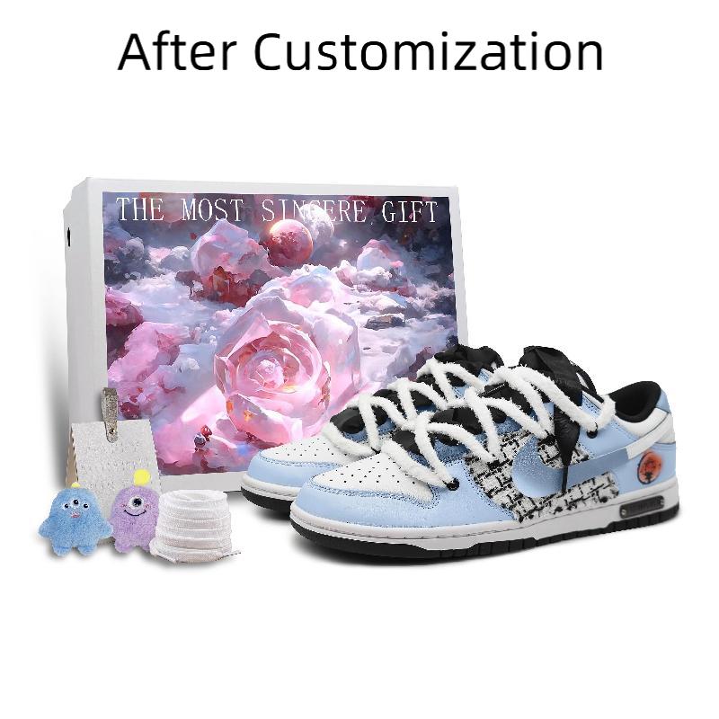 [Custom I am attached to the light blue gift BX] Nike Dunk Skateboarding Shoes Women's Low-top Black/white