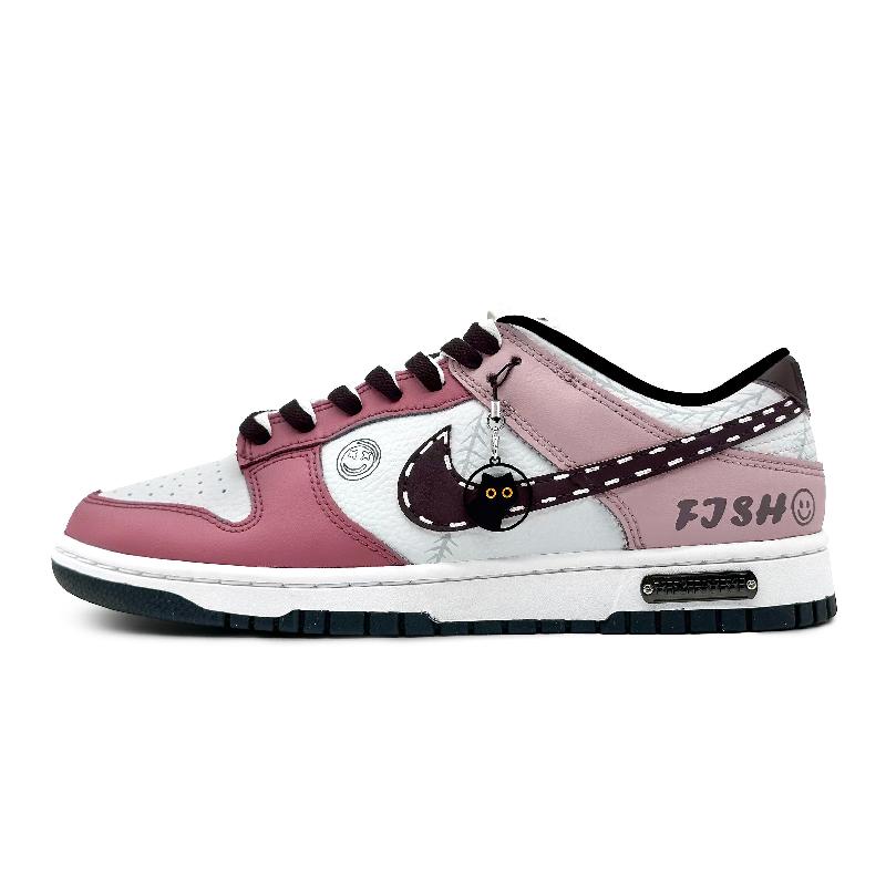 [Custom Playful game powder gray] Nike Dunk Skateboarding Shoes Women's Low-top White/black