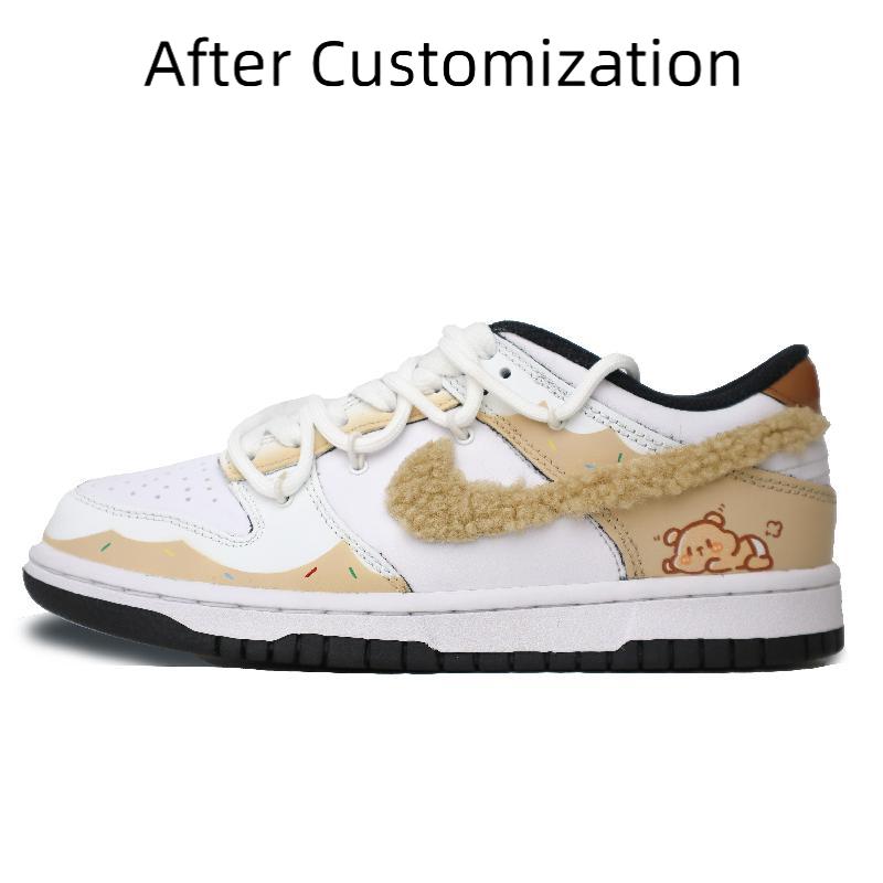 [Custom Little Bear in Winter] Nike Dunk Skateboarding Shoes Women's Low-top White