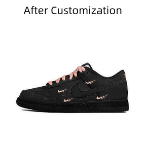 [Custom Smiling eyes] Nike Dunk Skateboarding Shoes Women's Low-top Black