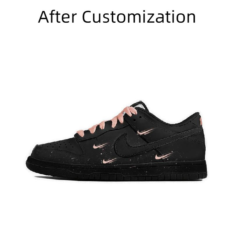 [Custom Smiling eyes] Nike Dunk Skateboarding Shoes Women's Low-top Black
