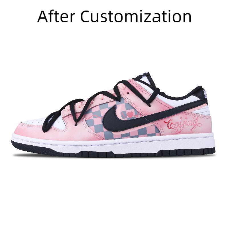 [Custom The female style delicately sniffs the rose] Nike Dunk Skateboarding Shoes Women's Low-top Black/Pink