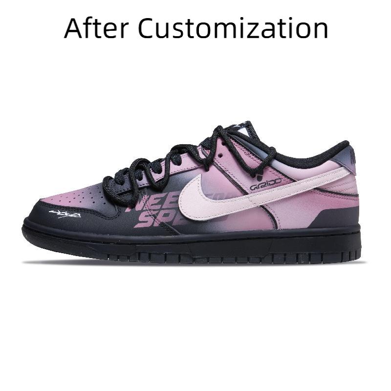 [Custom Female black and pink fantasy realm] Nike Dunk Skateboarding Shoes Women's Low-top Pink