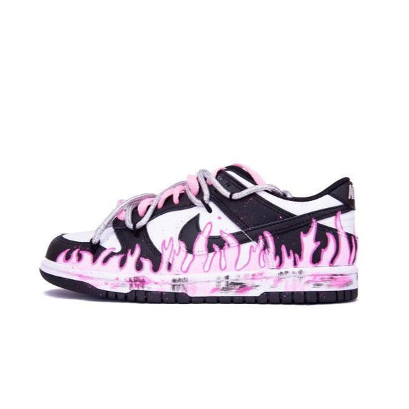 [Custom Blazing Fire]  Dunk Skateboarding Shoes Women's Low-top Dark Obsidian/Fierce Pink/White