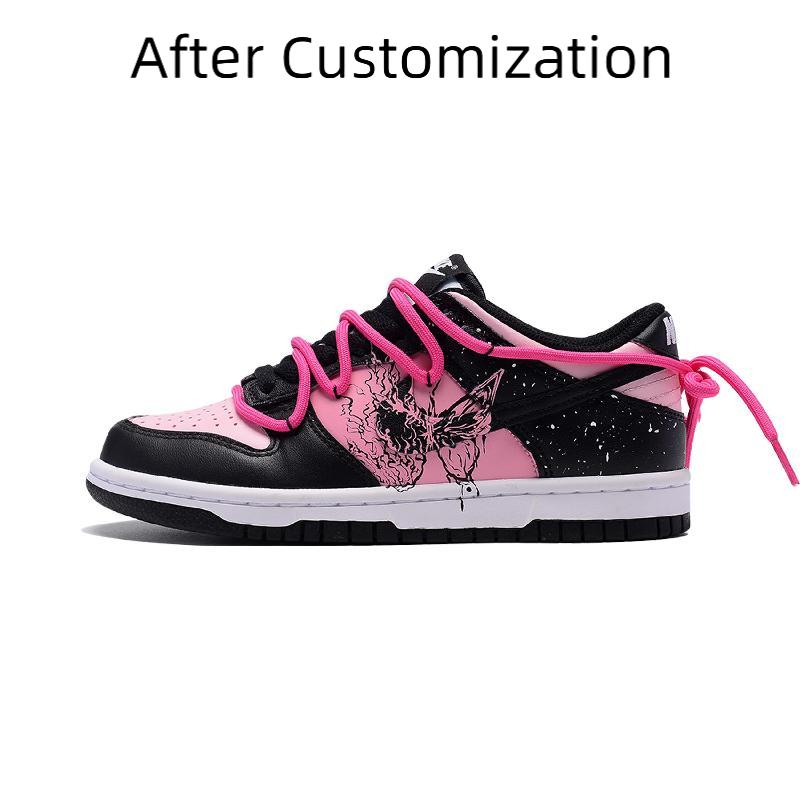 [Custom Black butterfly and pink] Nike Dunk Skateboarding Shoes Women's Low-top Pink/Black