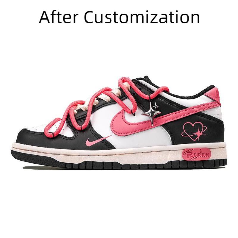 [Custom GS Neon Sweetheart] Nike Dunk Skateboarding Shoes Women's Low-top Black/white/pink