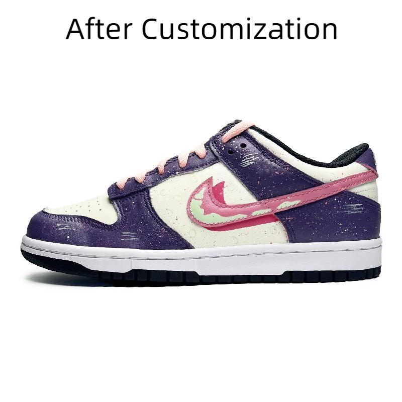 [Custom Female style dark purple bubble] Nike Dunk Skateboarding Shoes Women's Low-top Purple/white/pink