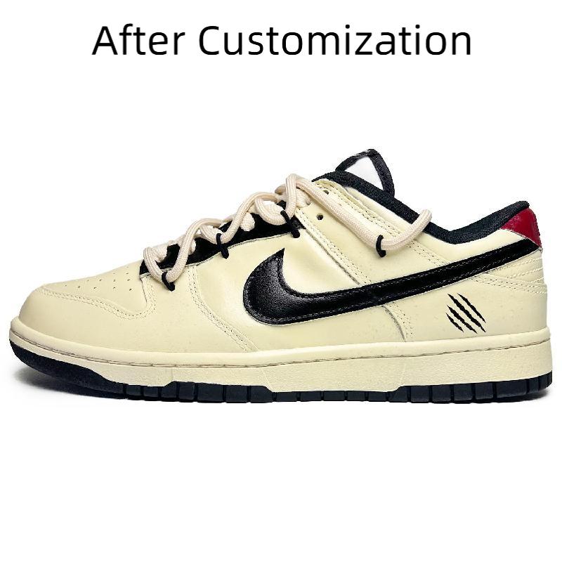 [Custom Women's dragon claw Mocha] Nike Dunk Skateboarding Shoes Women's Low-top Beige/black