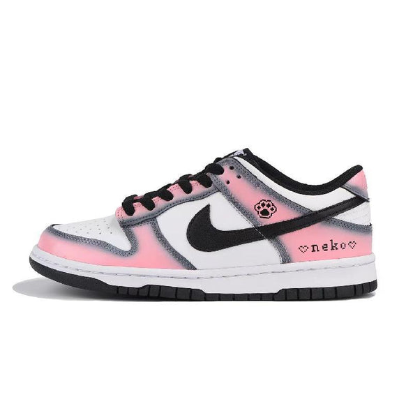 [Custom Pixel Kitten]  Dunk Skateboarding Shoes Women's Low-top Black