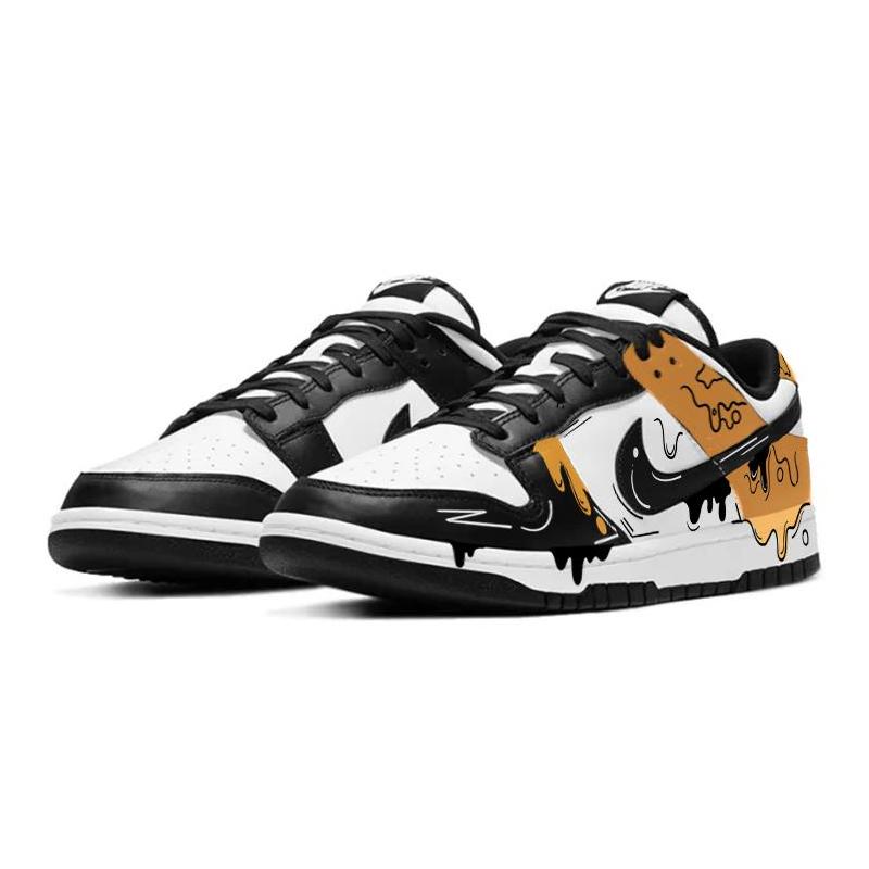 [Custom Yellow runny core] Nike Dunk Skateboarding Shoes Women's Low-top White/black