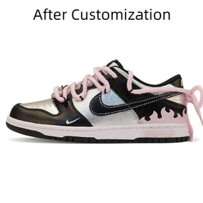 [Custom Cyber Love Letter] Nike Dunk Skateboarding Shoes Women's Low-top Black/silver/pink