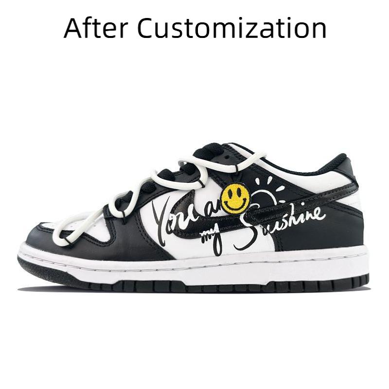 [Custom GS, you are my sunshine, black and white] Nike Dunk Skateboarding Shoes Women's Low-top Black/white