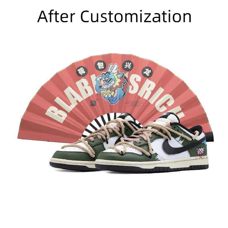 [Custom Female coiled dragon] Nike Dunk Skateboarding Shoes Women's Low-top White/green