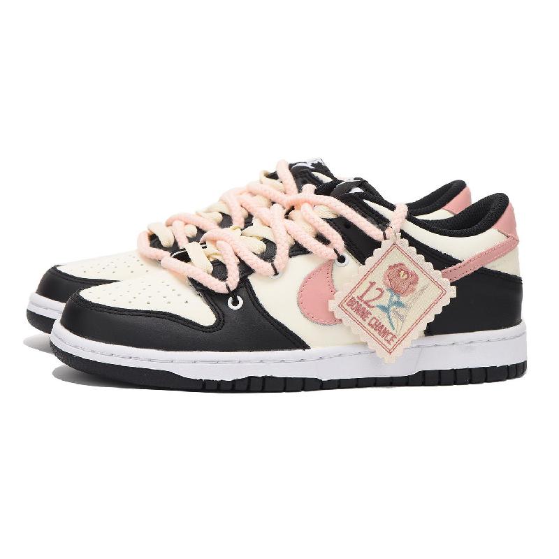 [Custom Cherry Letter] Nike Dunk Skateboarding Shoes Women's Low-top Powder
