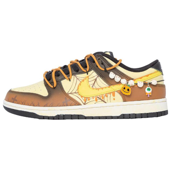 [Custom Halloween Pumpkin S-BOX]  Dunk Skateboarding Shoes Women's Low-top Brown/yellow
