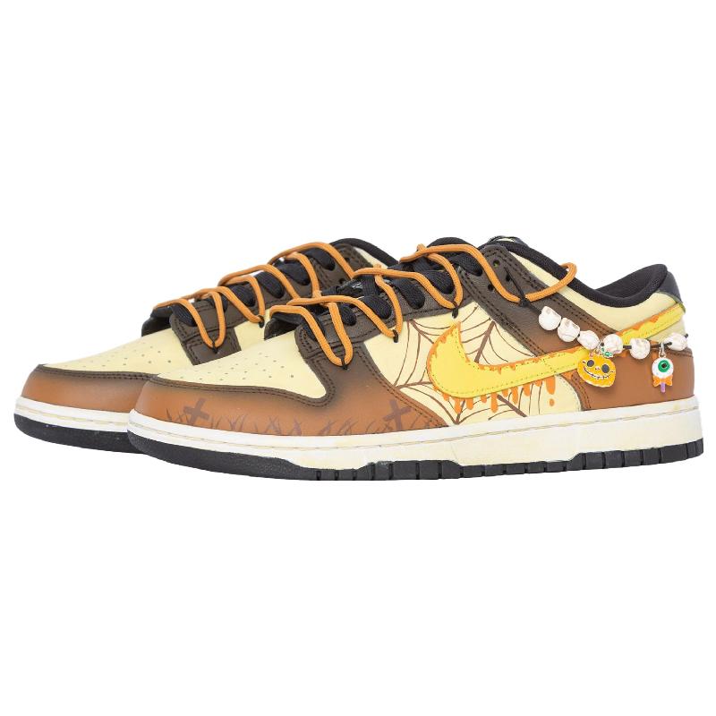 [Custom Halloween Pumpkin S-BOX]  Dunk Skateboarding Shoes Women's Low-top Brown/yellow