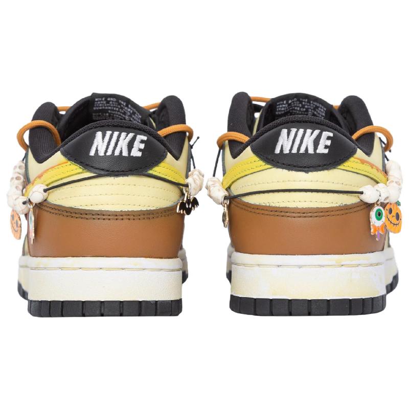 [Custom Halloween Pumpkin S-BOX]  Dunk Skateboarding Shoes Women's Low-top Brown/yellow