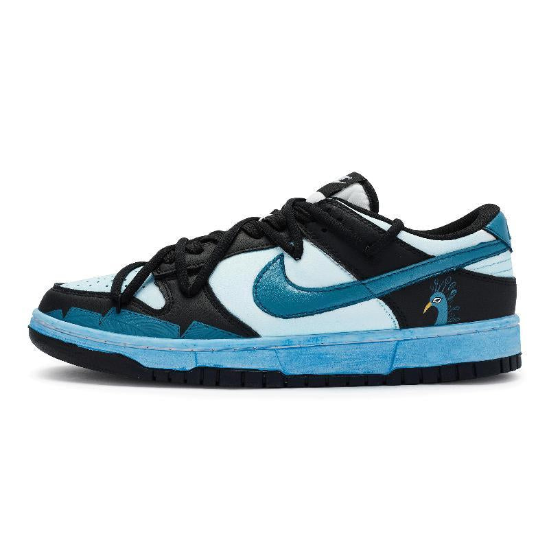 [Custom Peacock Blue]  Dunk Skateboarding Shoes Unisex Low-top Black
