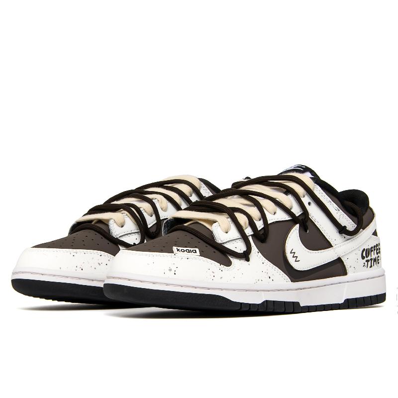 [Custom coffee time]  Dunk Skateboarding Shoes Unisex Low-top White/Brown