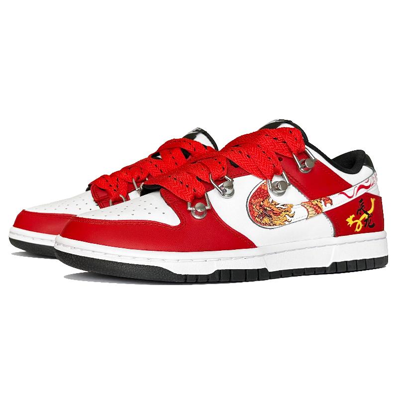 [Custom The auspicious dragon is jubilant]  Dunk Skateboarding Shoes Women's Low-top Pink/White/Black