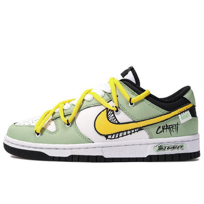 [Custom Female green comet]  Dunk Skateboarding Shoes Women's Low-top Green/yellow/white