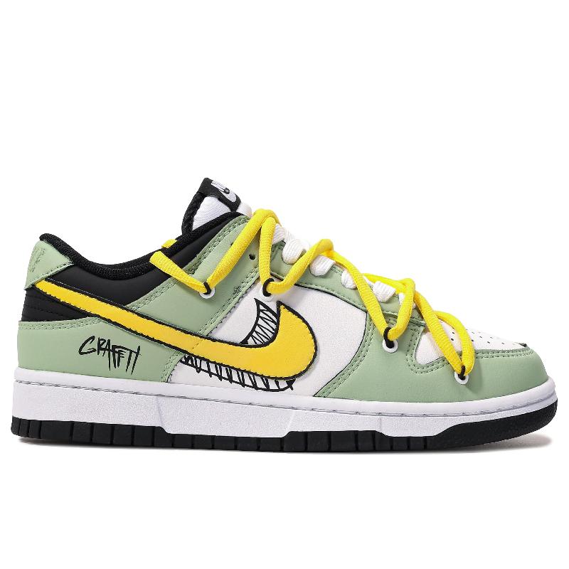 [Custom Green Comet]  Dunk Skateboarding Shoes Unisex Low-top Green/yellow/white