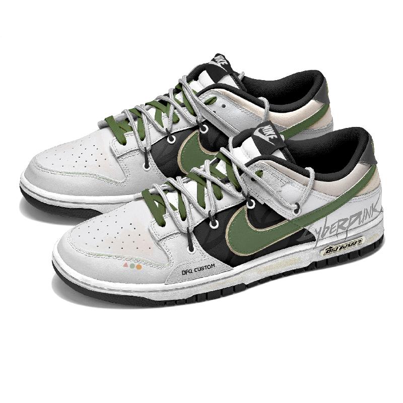 [Custom Phantom Green]  Dunk Skateboarding Shoes Unisex Low-top Green/White