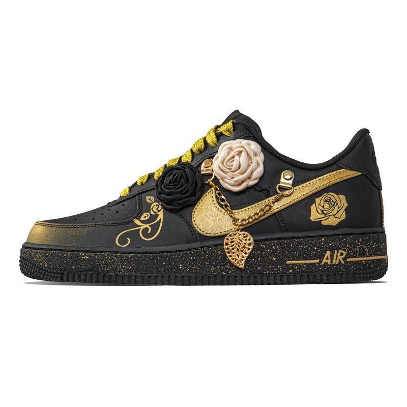 [Custom Black gold rose]  Air Force 1 Skateboarding Shoes Men