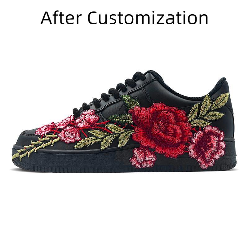 [Custom Peony Black Samurai] Nike Air Force 1 Skateboarding Shoes Men