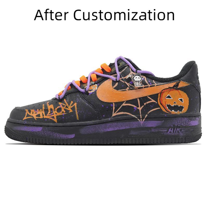 [Custom Surprise Pumpkin] Nike Air Force 1 Skateboard Shoes Unisex Low-Top Black/Purple/Orange