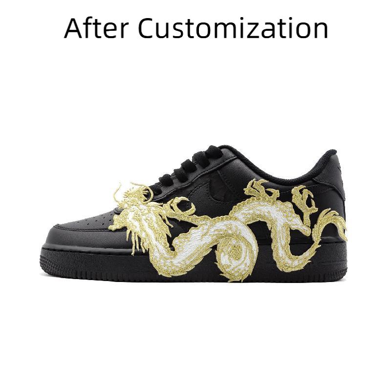 [Custom Golden Dragon] Nike Air Force 1 Skateboarding Shoes Unisex Low-top Black/gold