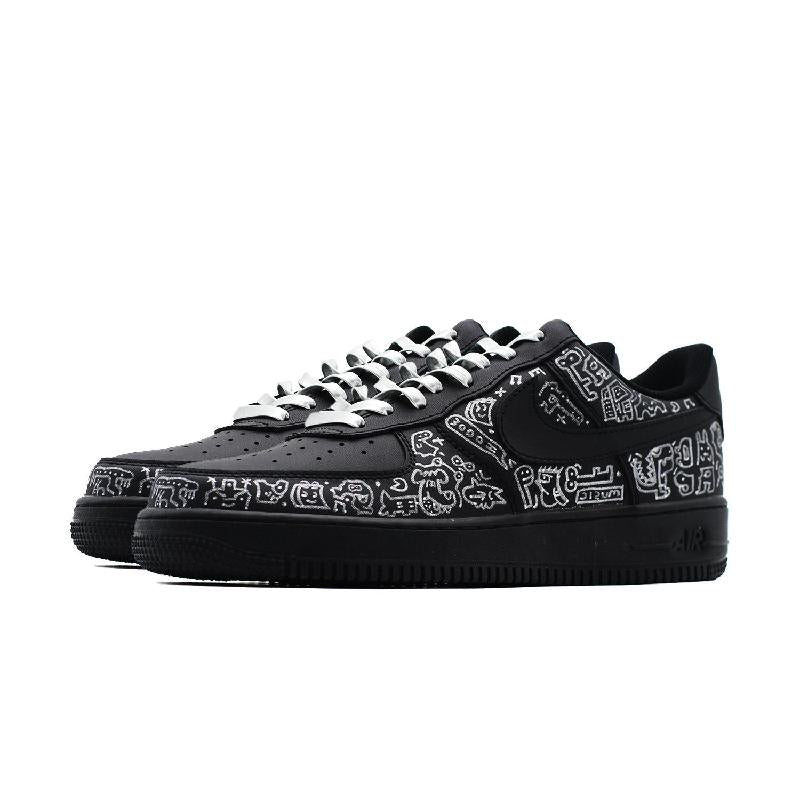 [Custom Silver little monster]  Air Force 1 Skateboarding Shoes Unisex Low-top Black/silver