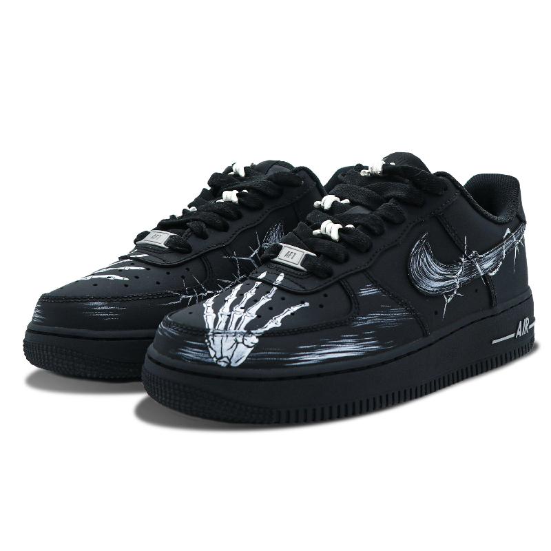 [Custom Black and white hand bones]  Air Force 1 Skateboarding Shoes Men